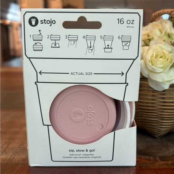 New STOJO 16-oz COLLAPSIBLE Cup in ROSE with WHITE Band + STRAW! - Picture 7 of 10